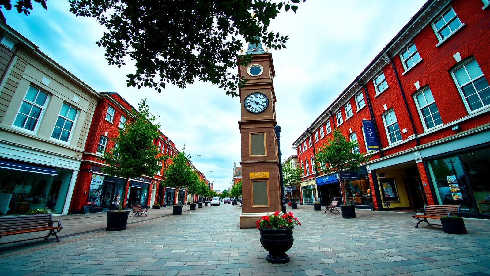 Bexleyheath Broadway clock tower and pedestrian square, Kent