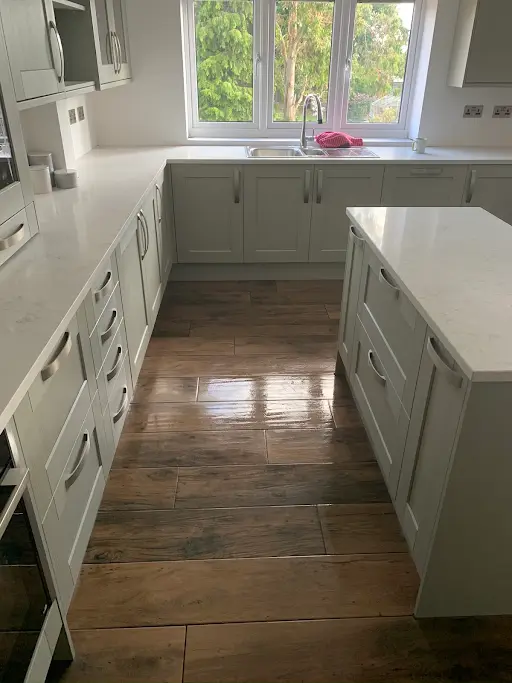 Bespoke fitted kitchen island with quartz worktop, Bexley