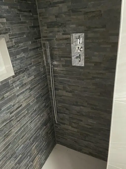Non-slip stone-tiled wet room floor, Bexley