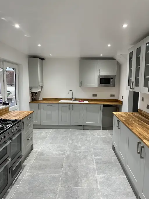 Grey shaker kitchen installation, alternate view, Bexley